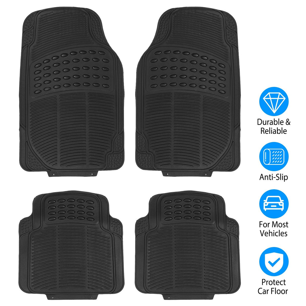 4Pcs Automotive Floor Mats Front and Rear PVC Rubber Floor Mats Heavy Duty Drive Vehicle Car Mats with Trimmable Design Fit Most Cars SUVs Trucks