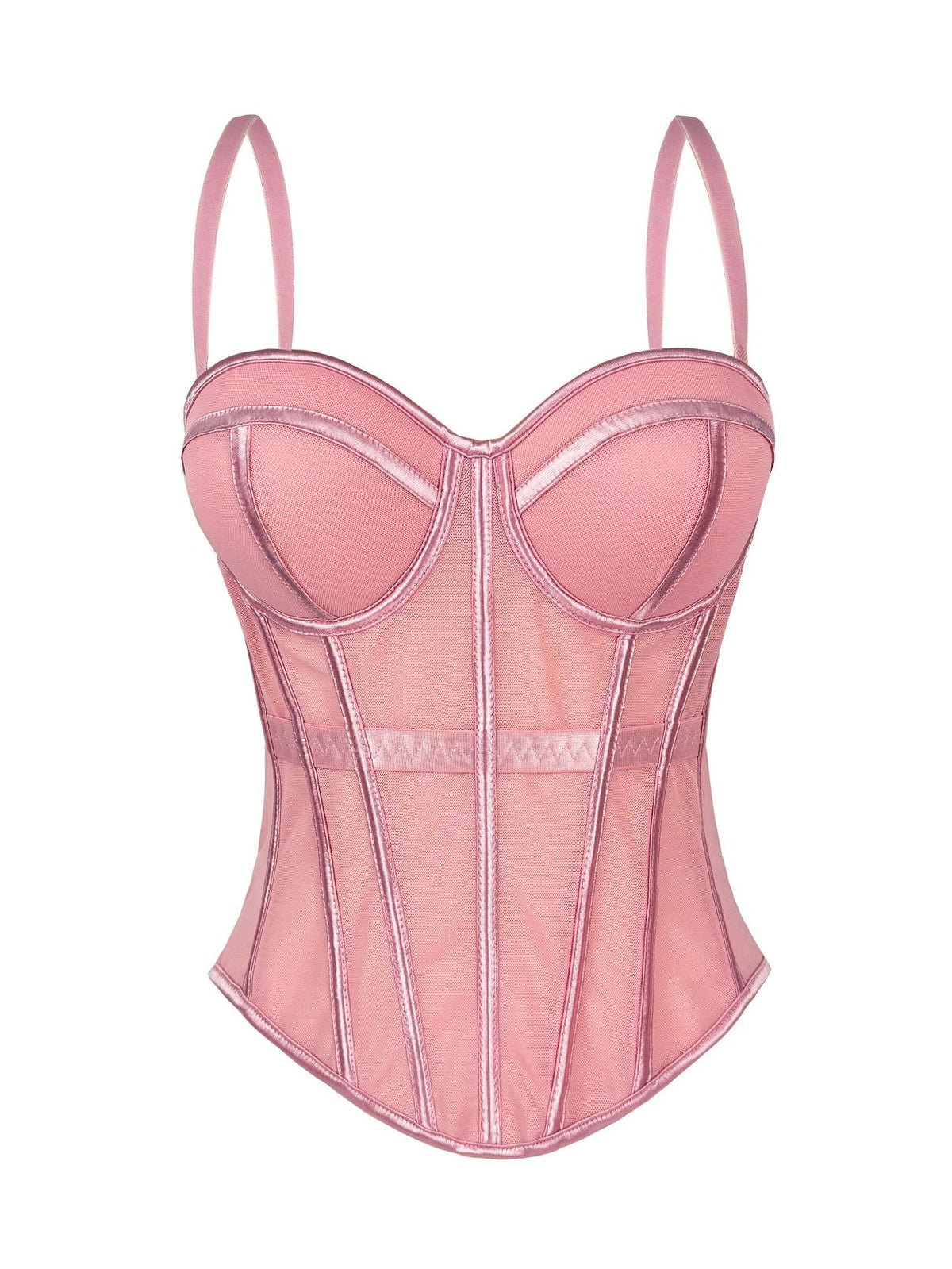 European And American Pure Color Fashionable Fishbone Bra, Waist Slimming Look Mesh Camisole With Breast Pads, Fishbone Top For Outer Wear