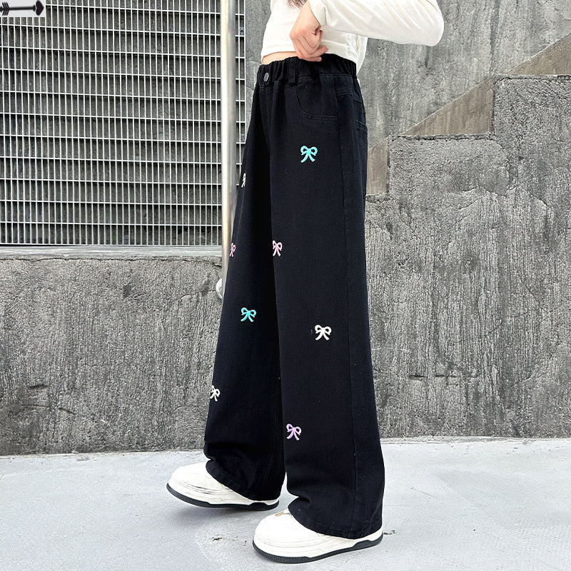 Western Style Wide-leg Pants Children's Autumn Straight Jeans