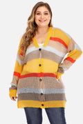 Openwork Color Block Button Up Cardigan