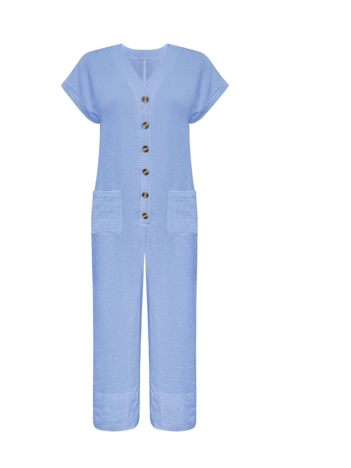 Men's Spring And Summer Overalls With Batwing Sleeves, Wide-leg Overalls, Casual Loose V-neck Buttoned Jumpsuit