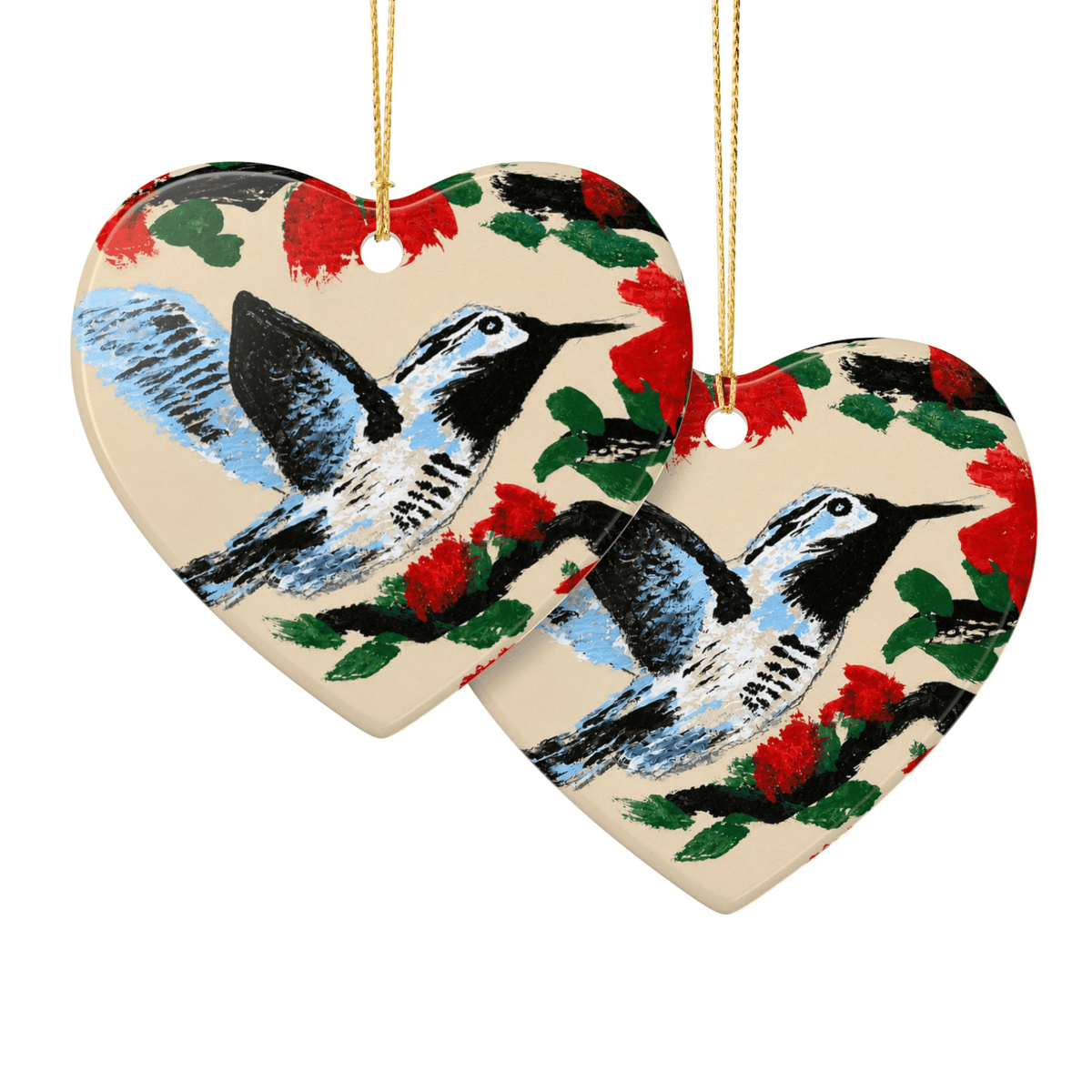 PimsArt Hummingbird Blossom Heart Christmas Ornament From Original Painting