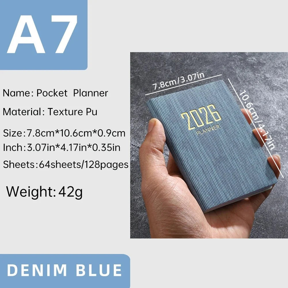 A7 2026 English Planner Book | Mini Pocket Weekly Calendar