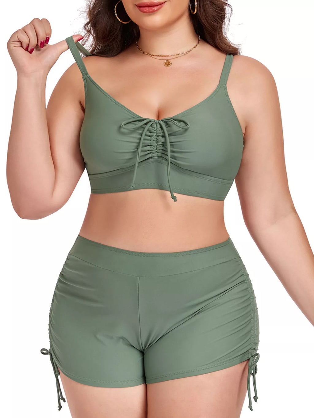 Ruched Drawstring Swim Set