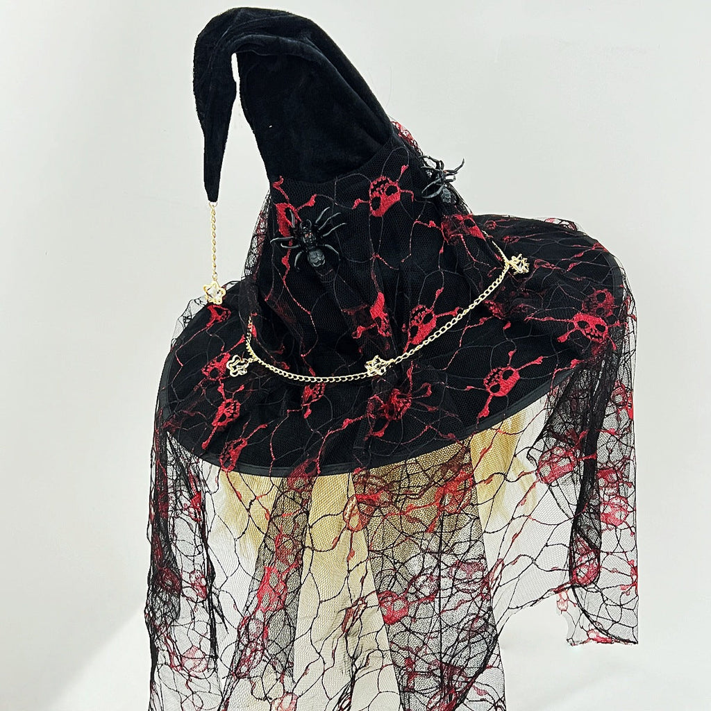 Halloween Witch Hat Vintage Lace Veil Cap