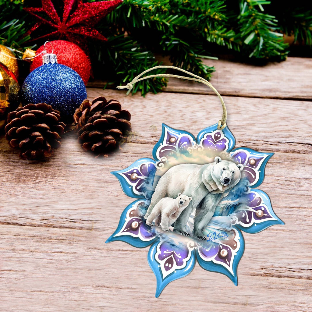 Polar Bear Snowflake Large Wooden Ornament by G. Debrekht - Nature Wildlife Decor - 8688408M