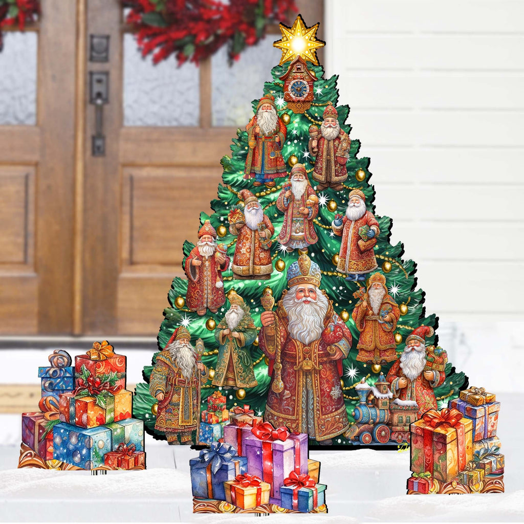 Santa-Themed Christmas Tree Set Outdoor Indoor Decor Wooden Christmas Decoration by G. Debrekht Christmas Decor - 8191517F-G