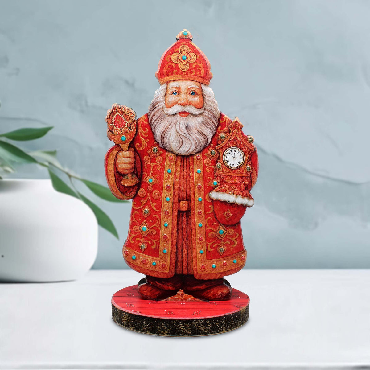 Santas Celebration Limited Edition Wooden Figurine by G. Debrekht - Christmas Centerpiece Snowman Decor - 89320