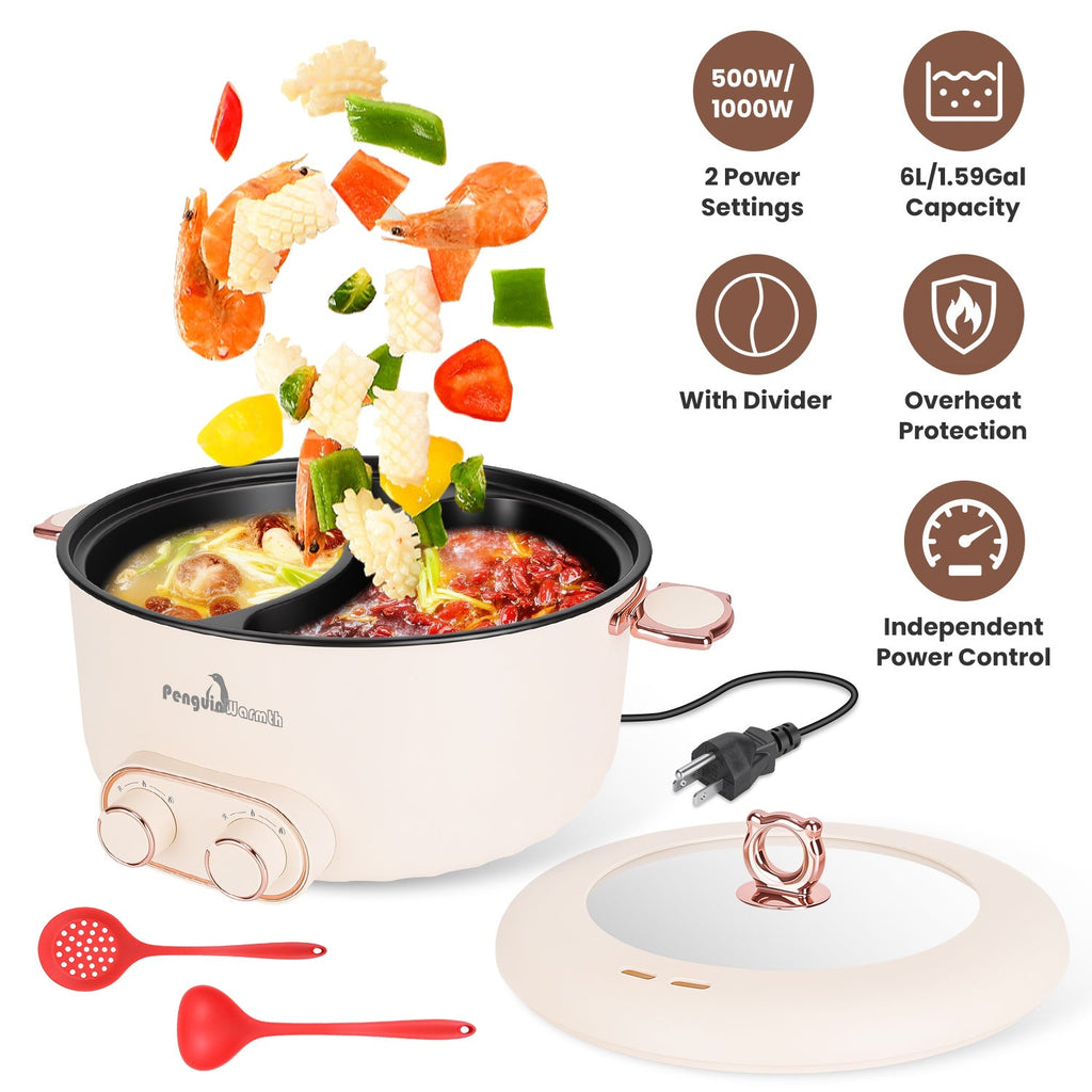 Electric Hot Pot with Divider 6L Dual Control Stainless Steel