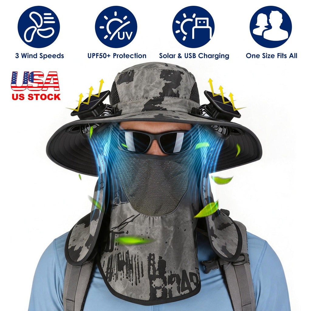 Solar Fan Hat with UPF50+ Sun Protection & Neck Flap