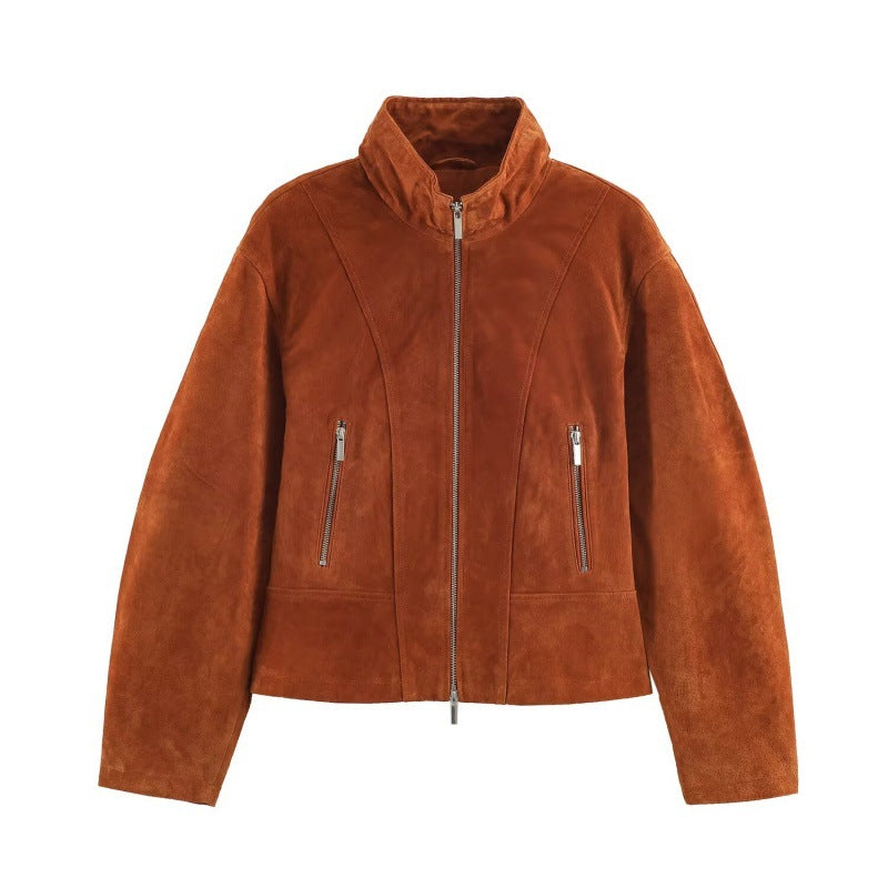 Vintage Leather Stand-collar Flight Jacket