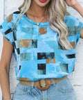 Women’s Geometric Aztec Print Blouse – Crew Neck