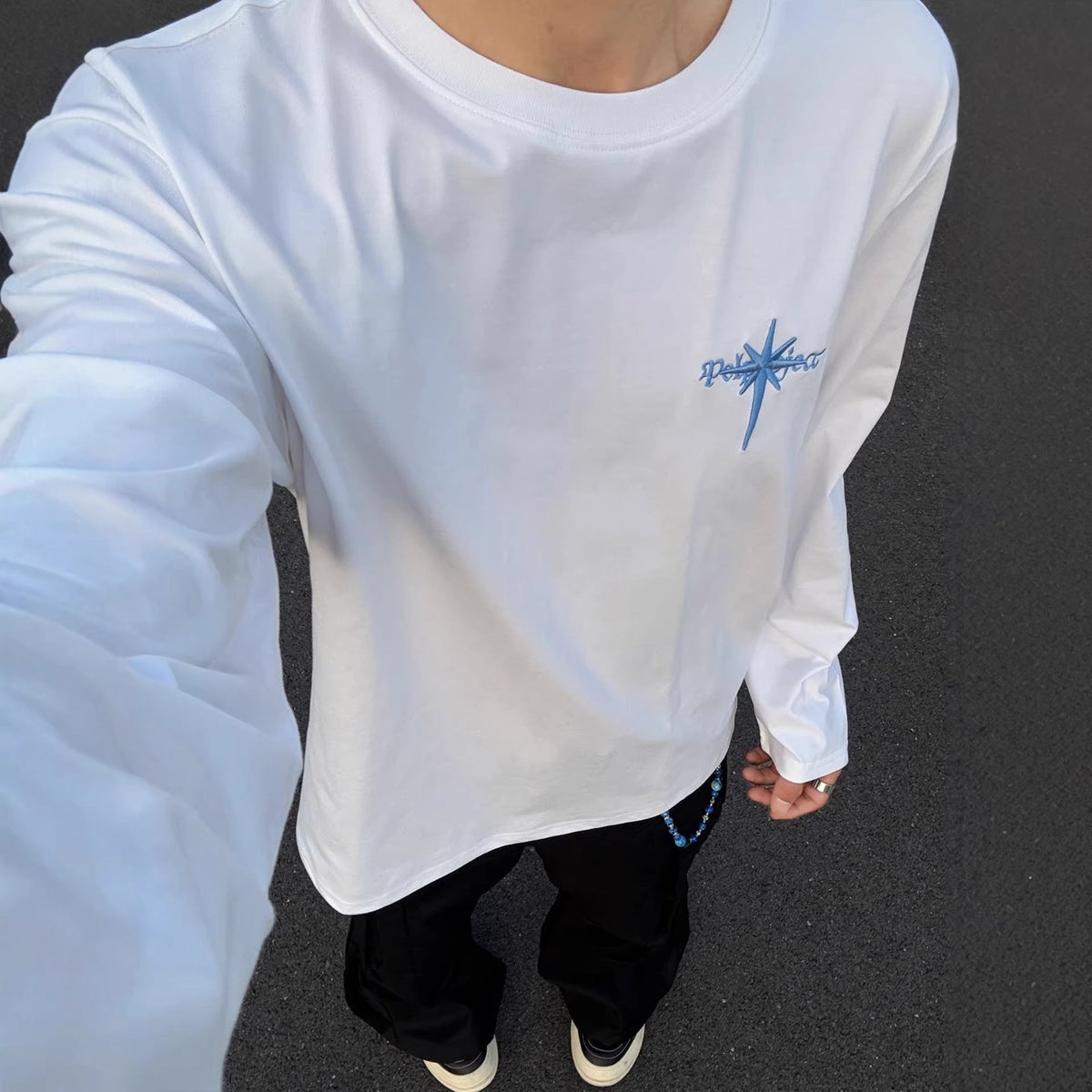 High-end Top American High-street Letter-embroidered Long-sleeve T-shirt For Men