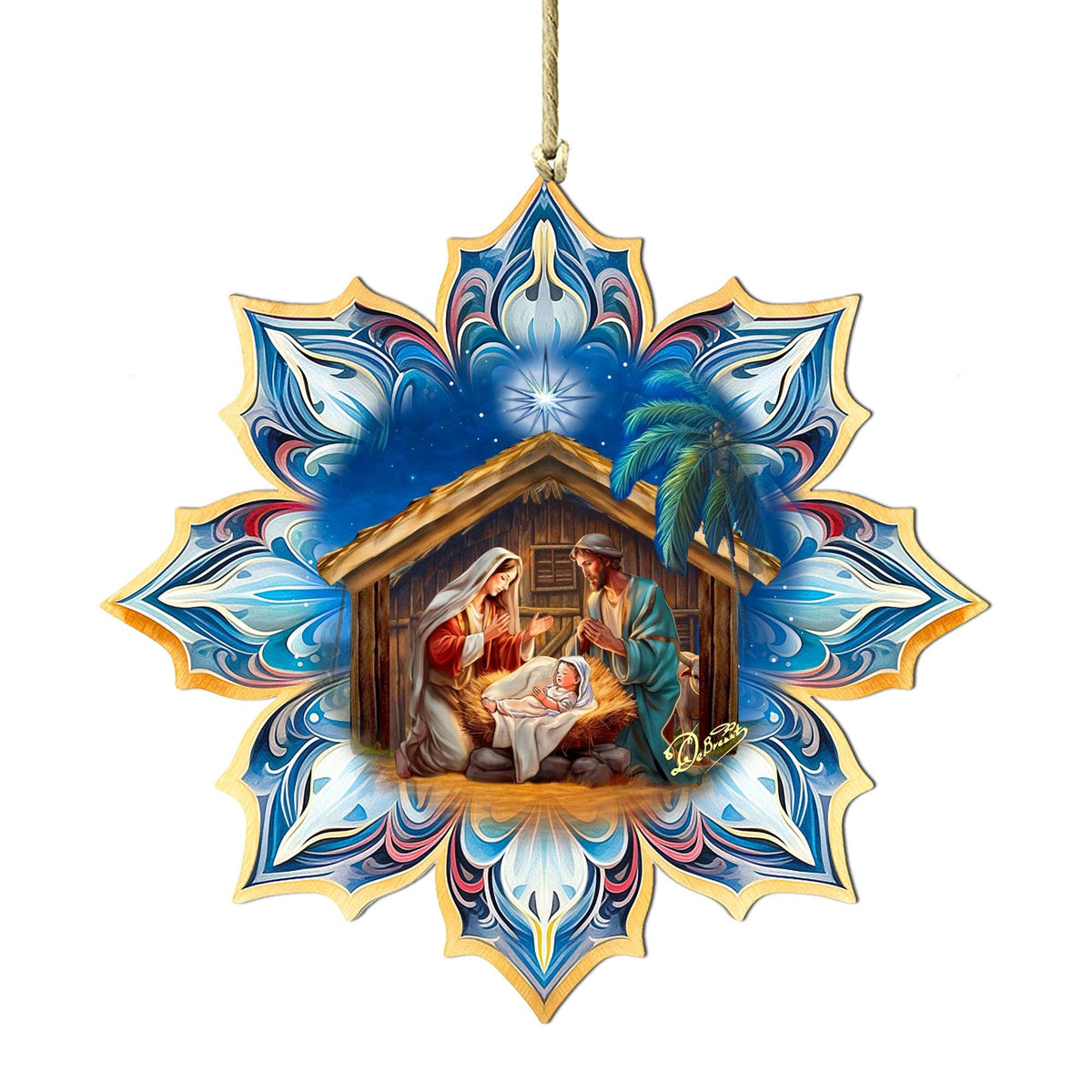 Holy Family Snowflake Large Wooden Ornament by G. Debrekht - Nativity Holiday Decor - 8688439M