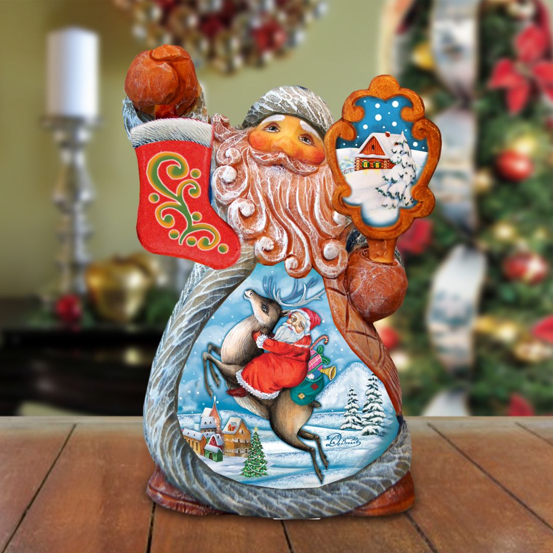 Mini Tale Santa on Reindeer Christmas Figurine by G. DeBrekht - Christmas Santa Snowman Decor - 561631
