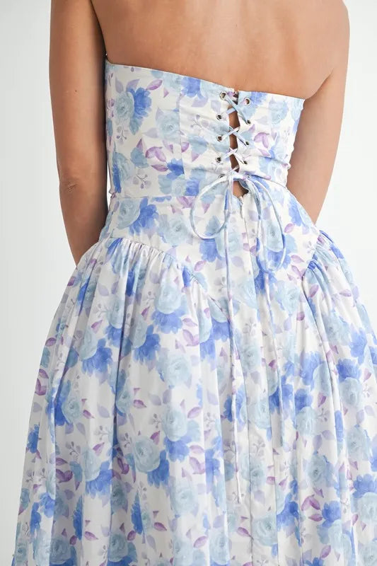 Sweetheart Neckline Floral Printed Midi Dress