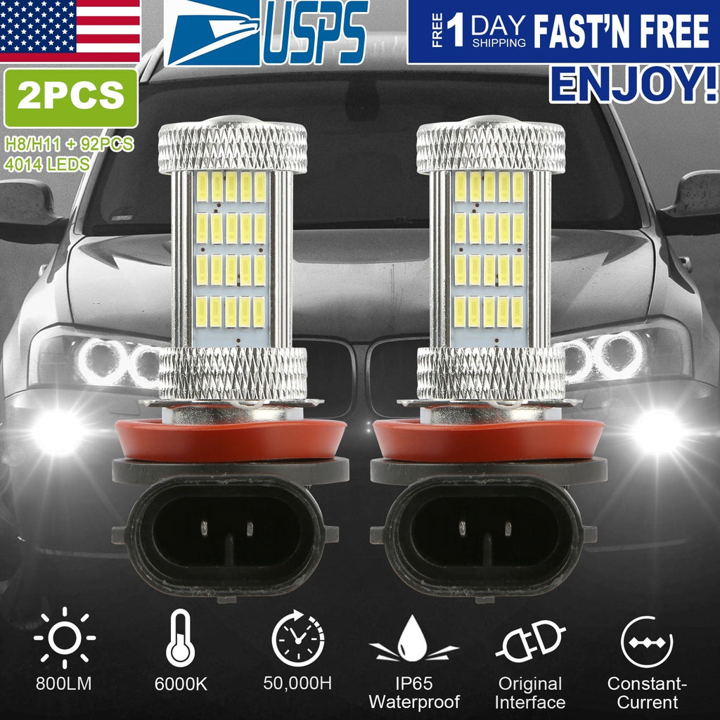 2PCS 800lm H8/H9/ H11 LED Fog DRL Light Bulb IP65 Water-Resistant 360¡ Beam Angle 6000K White