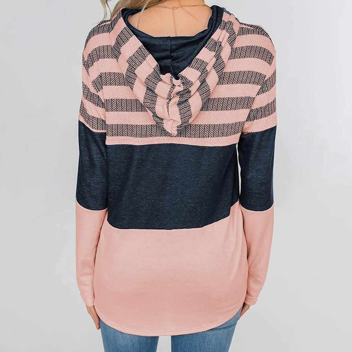 Actloe Women Long Sleeve Striped Color Block Casual Hoodies