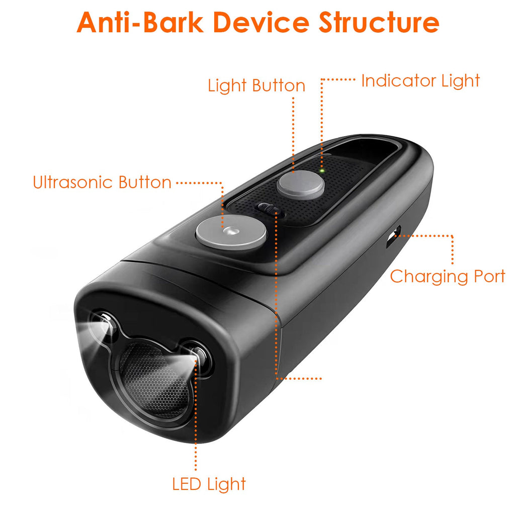 Ultrasonic Dog Anti-Bark Device 2 in 1 Rechargeable Barking Control Training Tool 32ft LED Light 2 Mode Dog Whistle Safe for Dog Human