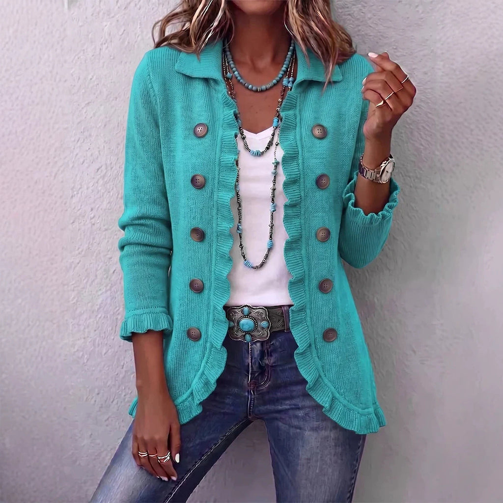 Women’s Ruffled Knit Button Cardigan – 8 Colors
