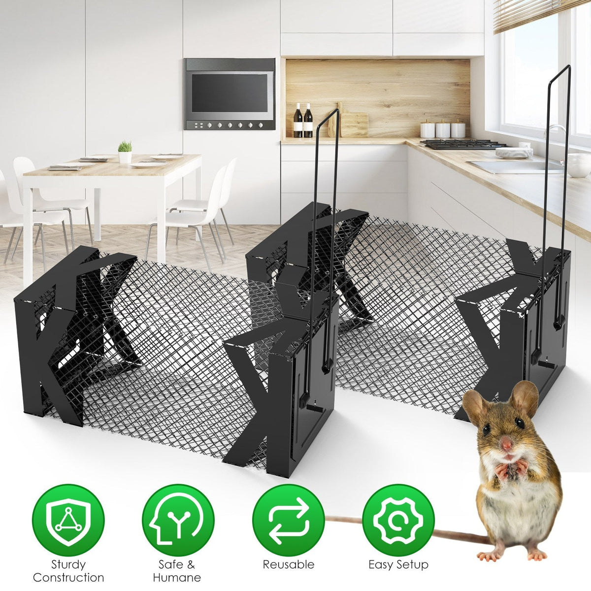 2PCS Humane Mouse Traps – Reusable Live Catch & Release Cages