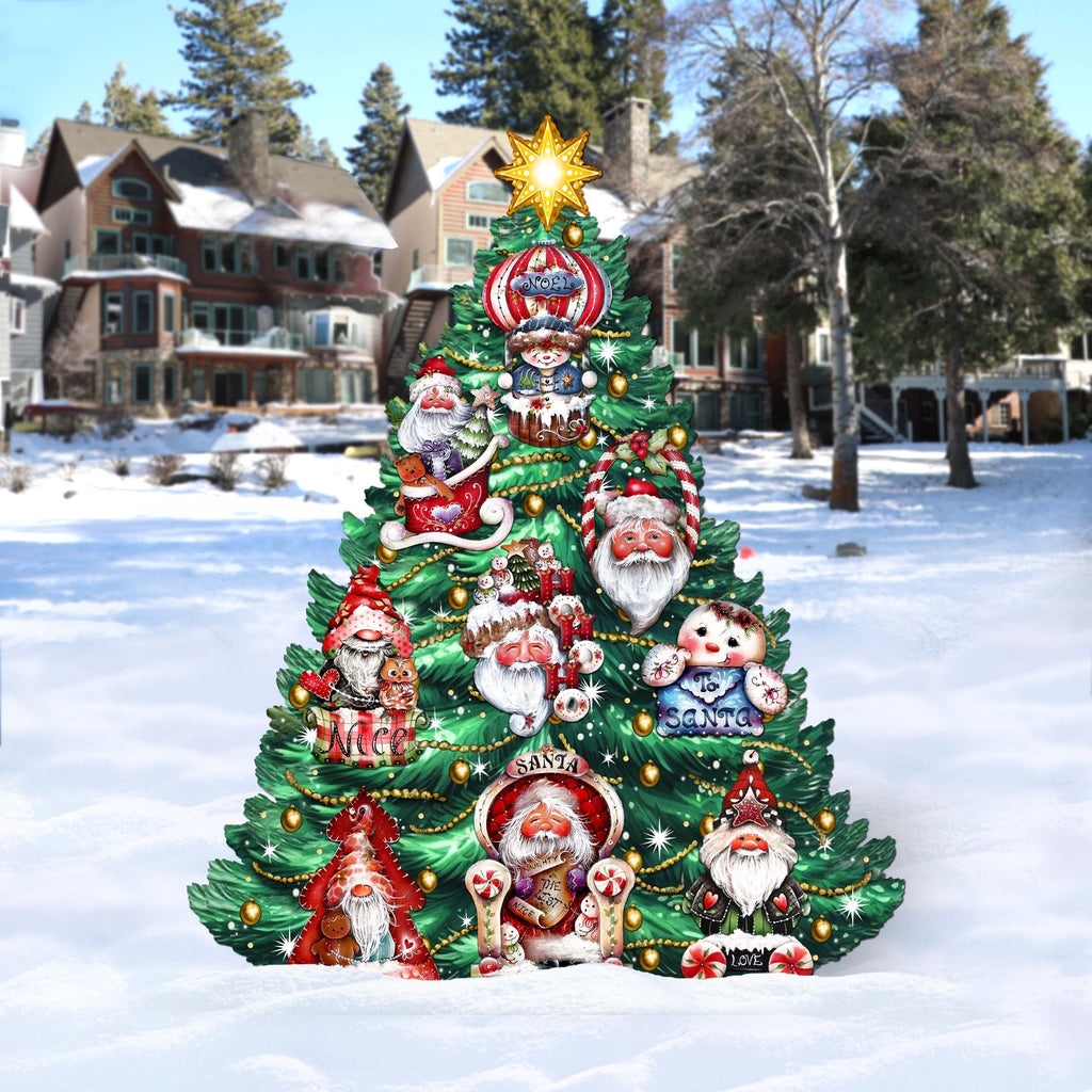 Santa-Themed Christmas Tree Outdoor Indoor Decor Wooden Christmas Decoration by Jamie Mills-Price Christmas Decor - 8191509F