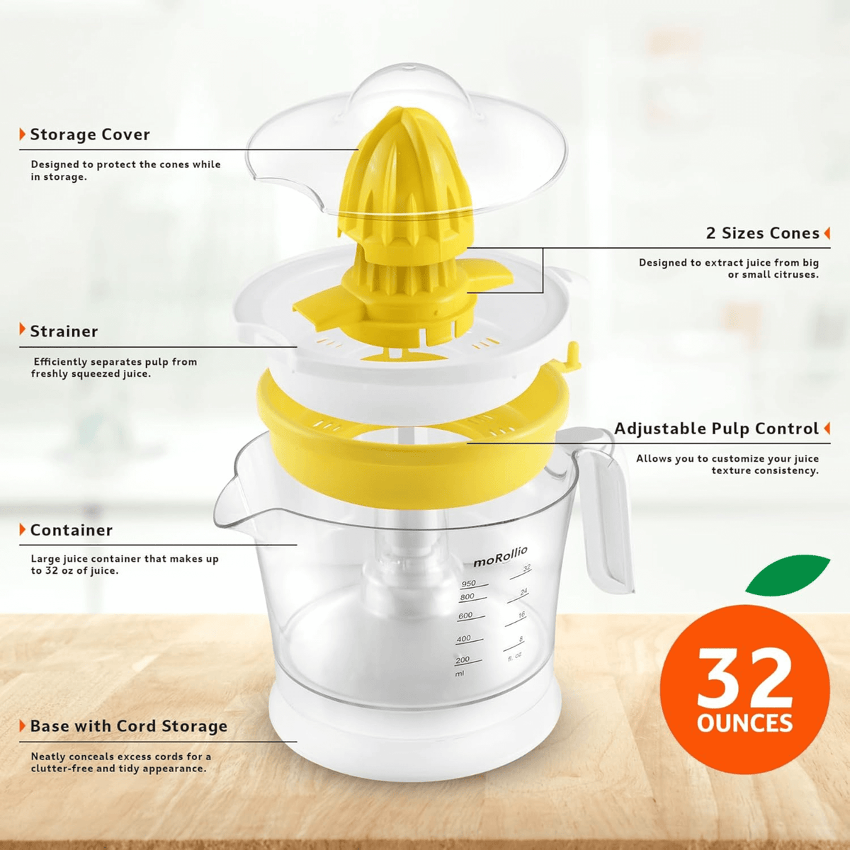 moRollio Compact 32oz Electric Citrus Juicer