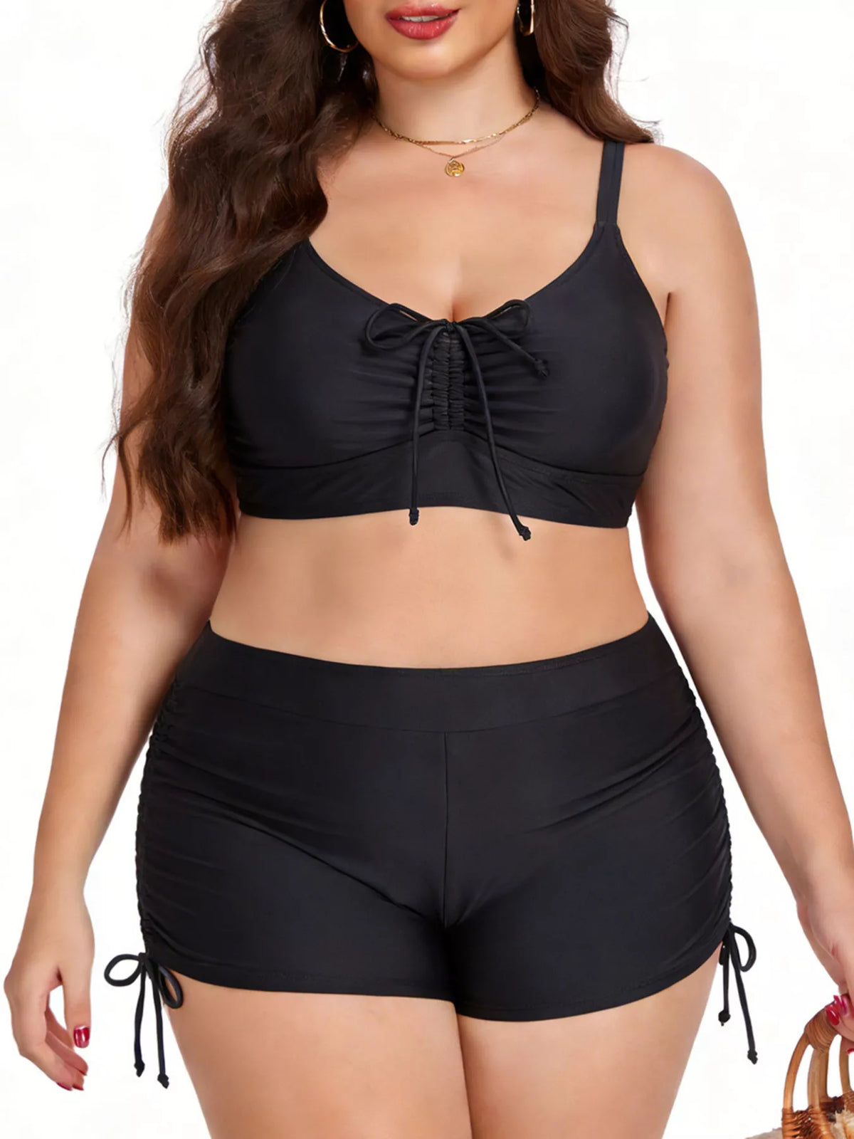 Ruched Drawstring Swim Set