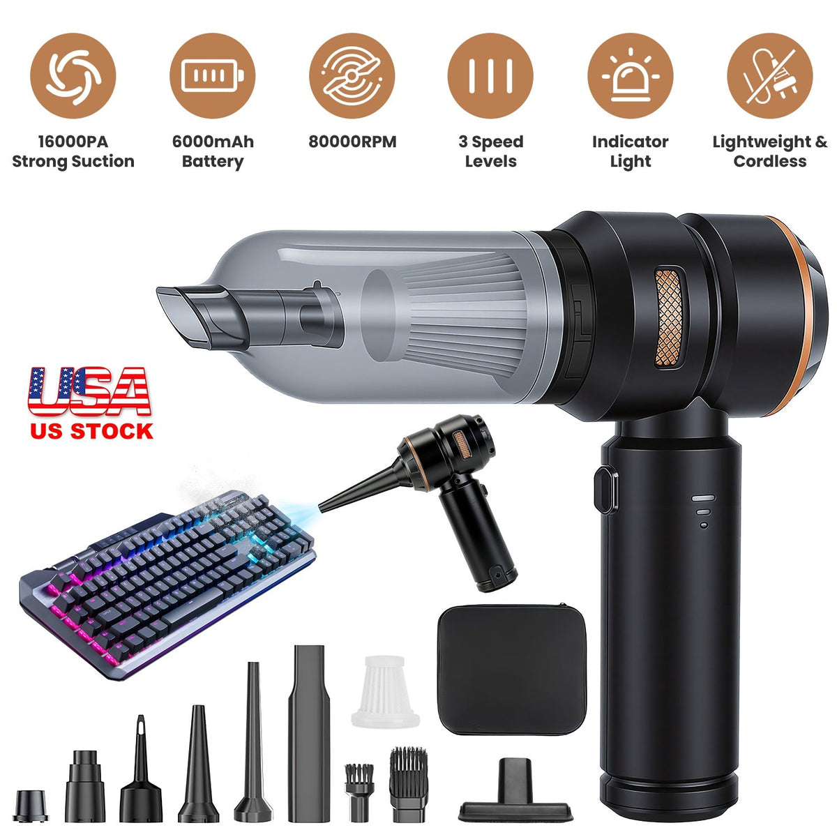 Cordless Handheld Vacuum Cleaner 16000PA with Brushless Motor