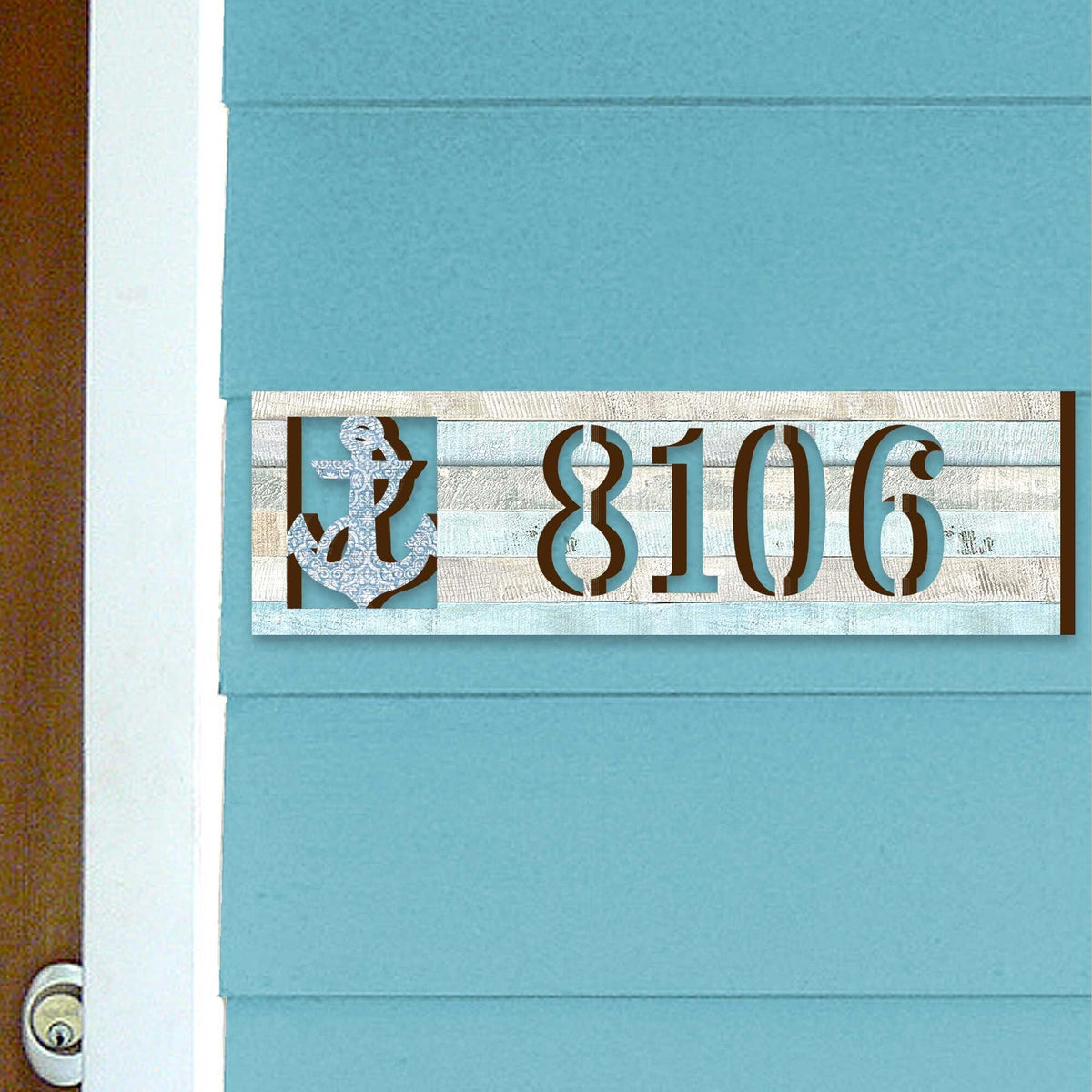 Coastal Door Numbers Sign - Anchor Wooden House Number Plaque - Custom Home Address Sign MA989811