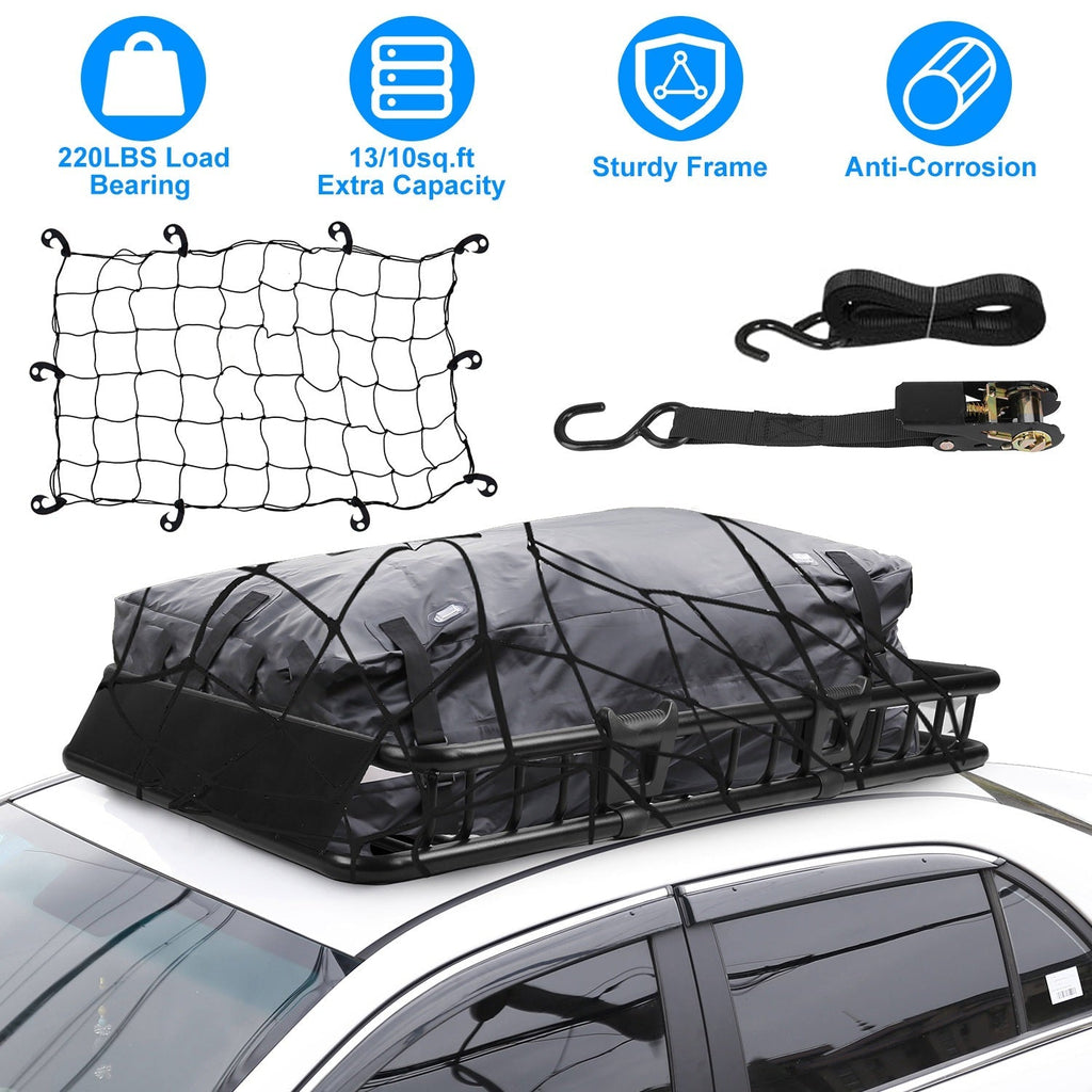 63x39x6.3in Universal Roof Rack Cargo Carrier Car Top Luggage Holder Basket withÊHook Strap Elastic Net