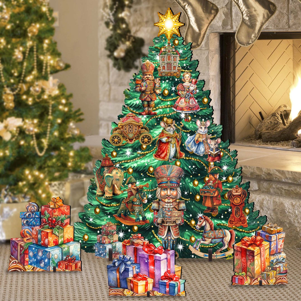 Nutcracker-Themed Christmas Tree Set Outdoor Indoor Décor Wooden Christmas Decoration by G. Debrekht Christmas Décor - 8191501F-G