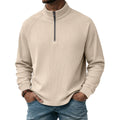Mens Vertical-Striped Zip-Up Stand-Collar Long-Sleeve Polo Shirt