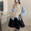 Design Focused Round Neck Ribbed Knit Vest With Wooden Buttons