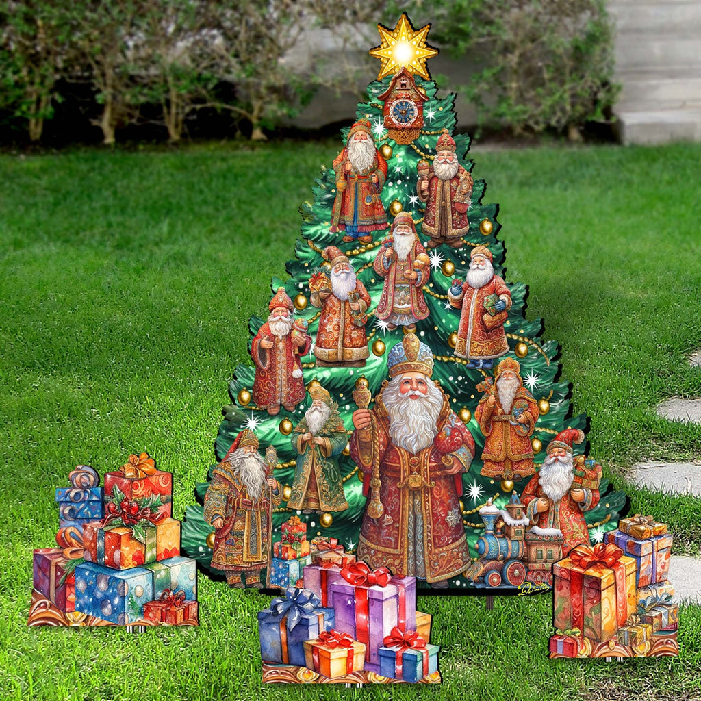 Santa-Themed Christmas Tree Set Outdoor Indoor Decor Wooden Christmas Decoration by G. Debrekht Christmas Decor - 8191517F-G