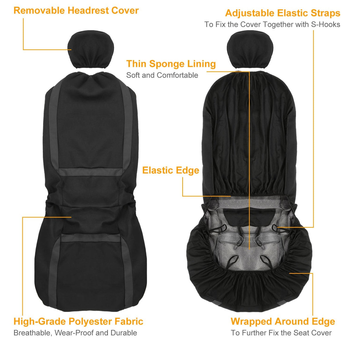 9Pcs Full Set Car Seat Covers For Auto Truck SUV Universal Front Rear Car Seats Headrest Protectors Split Bench Compatible