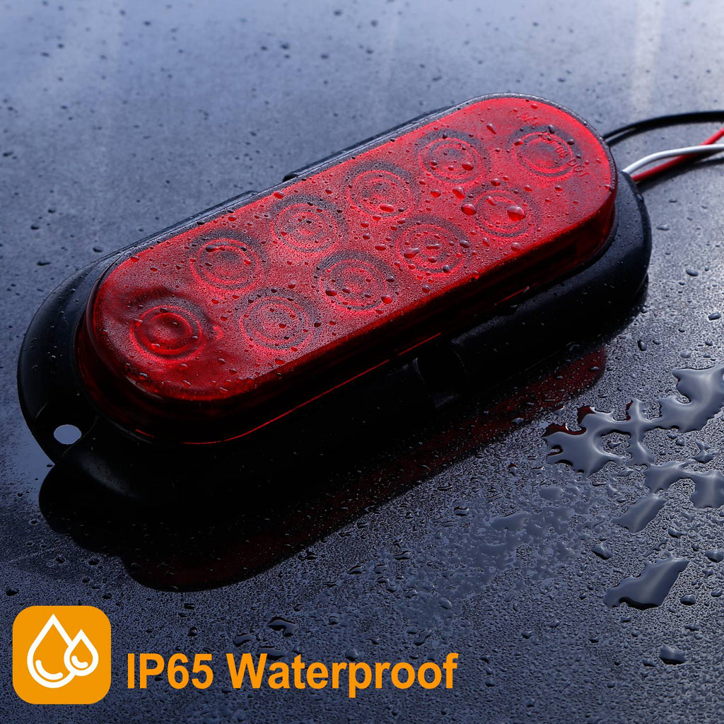 2Pcs Oval LED Brake Light 10LEDs Lamp Stop Turn Tail Light IP65 Waterproof Oval Red Trailer Tail Light for Trunk Jeep RV etc.