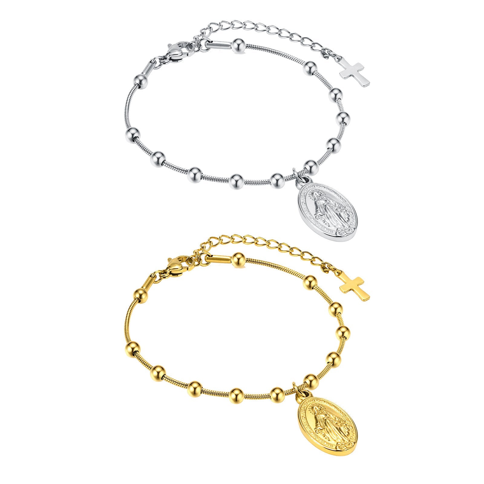 Cross Oval Stainless Steel Bracelet