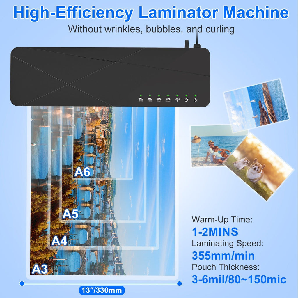13Inch Laminator Machine Hot And Cold Mode A4 Personal Thermal Laminator With ABS Function 60S Warm-Up Time 30Mins Auto-Off for Home Office School Bus
