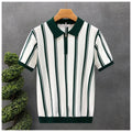 Mens Half-Zip Short-Sleeve Striped Polo Shirt