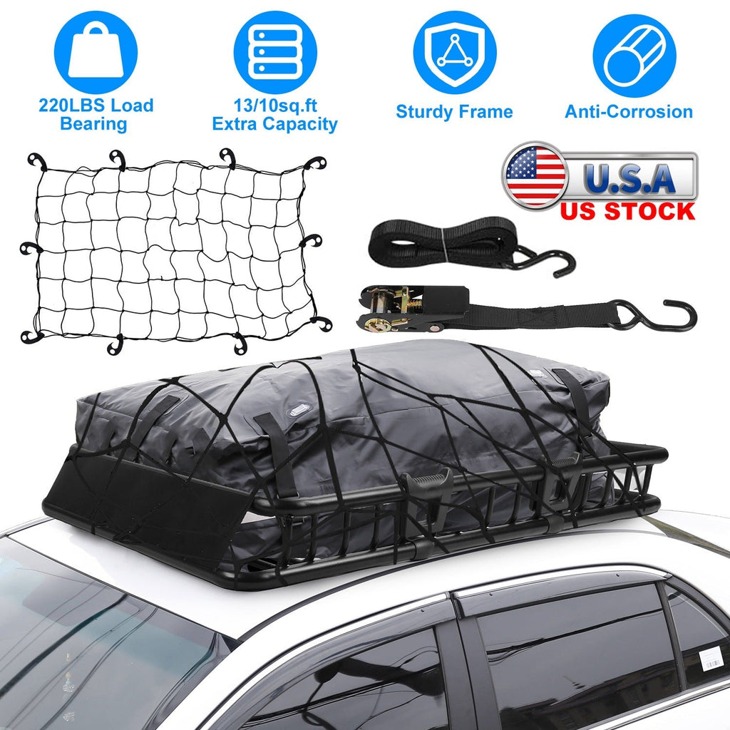 63x39x6.3in Universal Roof Rack Cargo Carrier Car Top Luggage Holder Basket withÊHook Strap Elastic Net