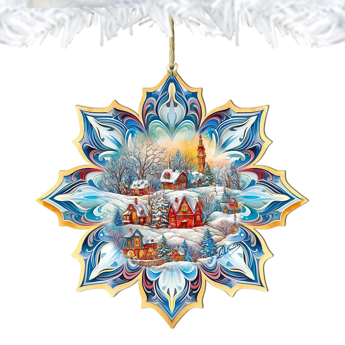 Winter Village Snowflake Large Wooden Ornament by G. Debrekht - Christmas Decor - 8688418M