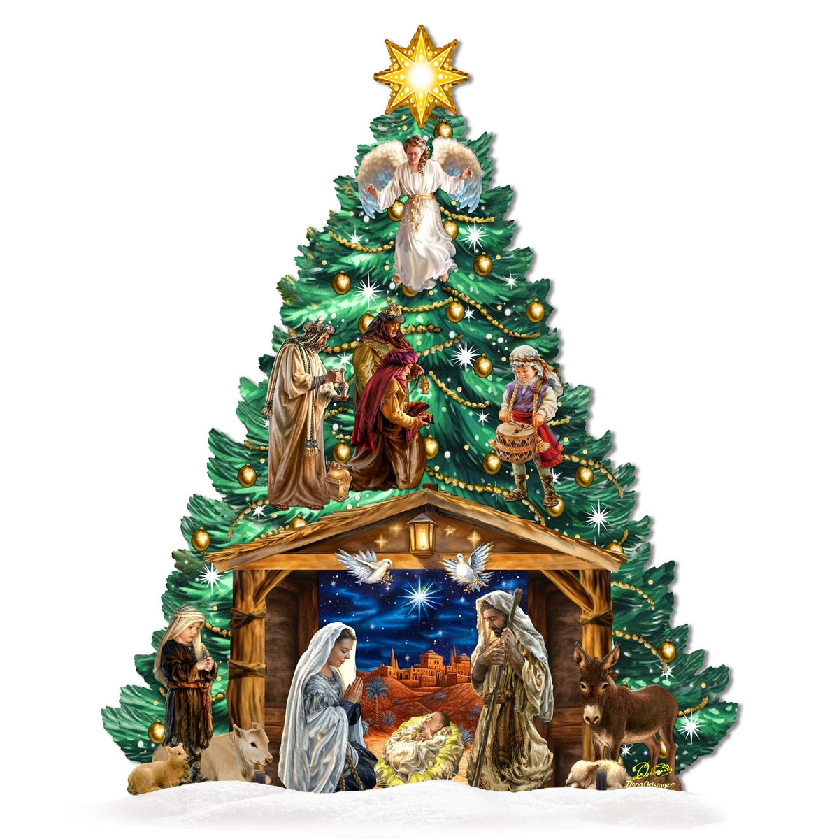 Nativity-Themed Christmas Tree Set Outdoor Indoor Decor Wooden Christmas Decoration by D. Gelsinger Christmas Decor - 8191503F-DG-G