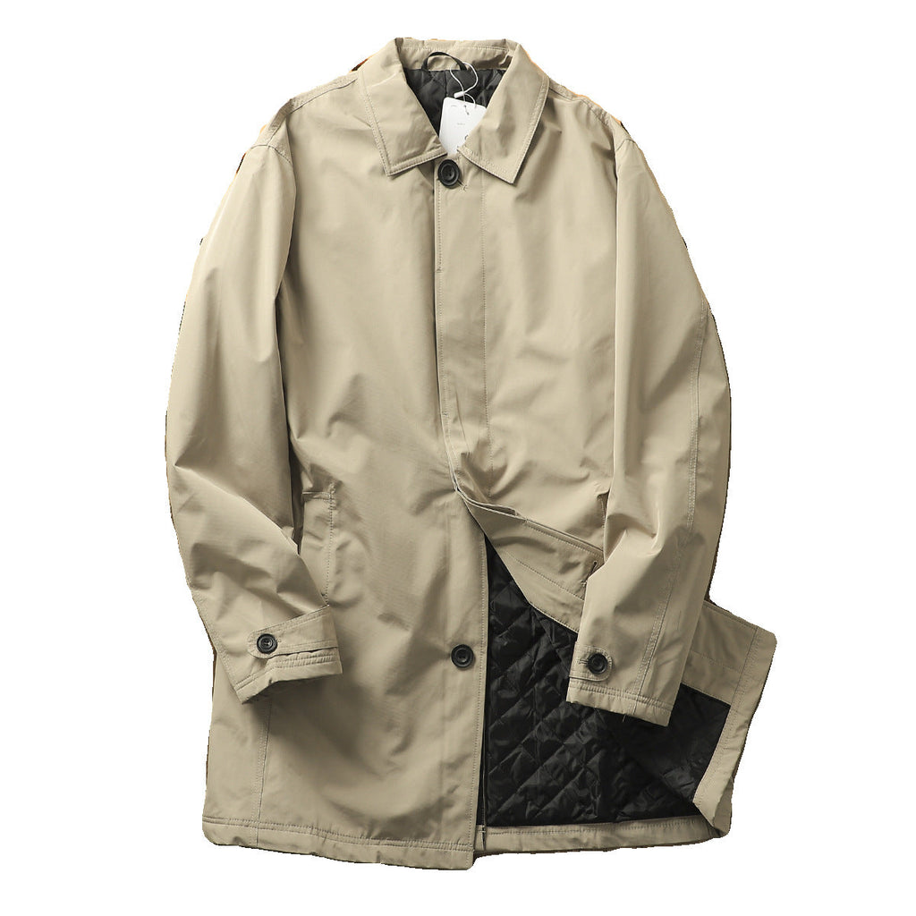 Men's Windproof Waterproof Thickened Thermal Quilted Mid-length Trench Coat