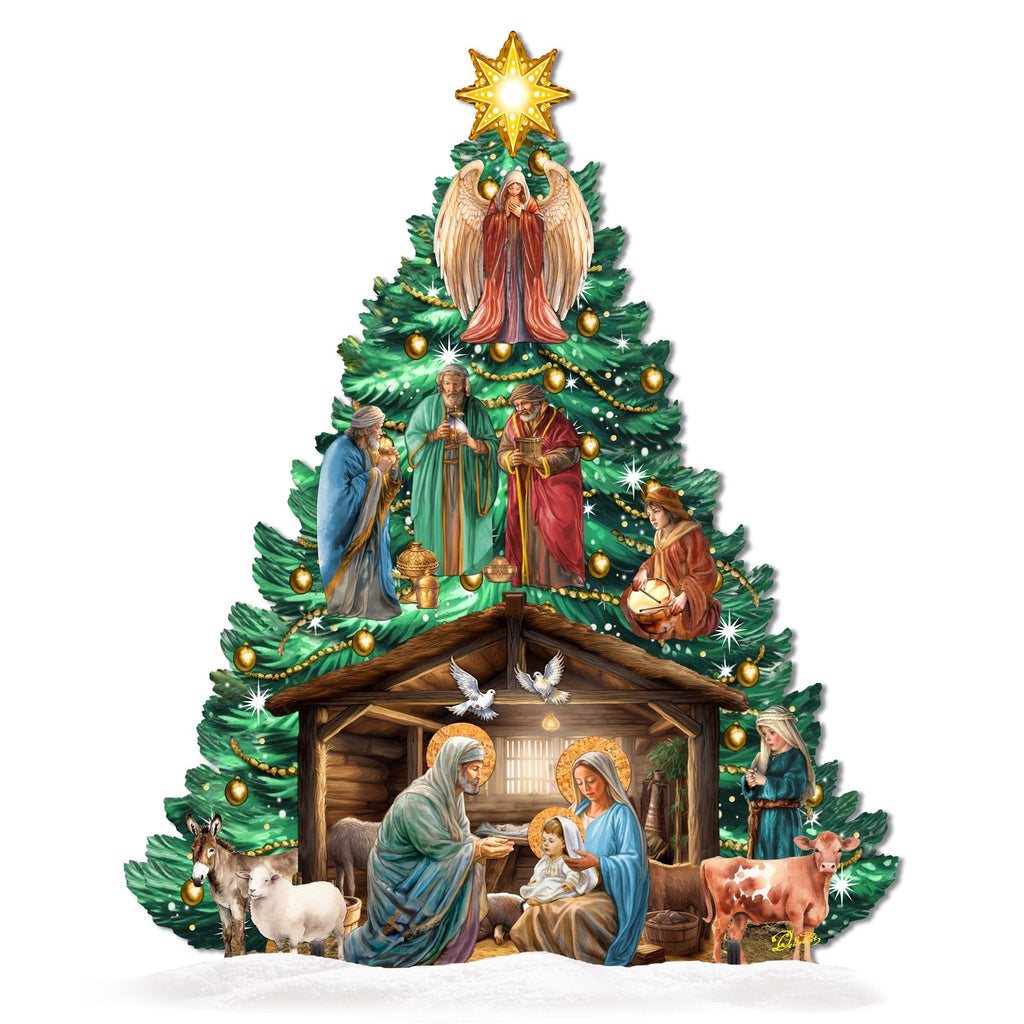 Nativity-Themed Christmas Tree Outdoor Indoor Decor Wooden Christmas Decoration by G. Debrekht Christmas Decor - 8191503-3F