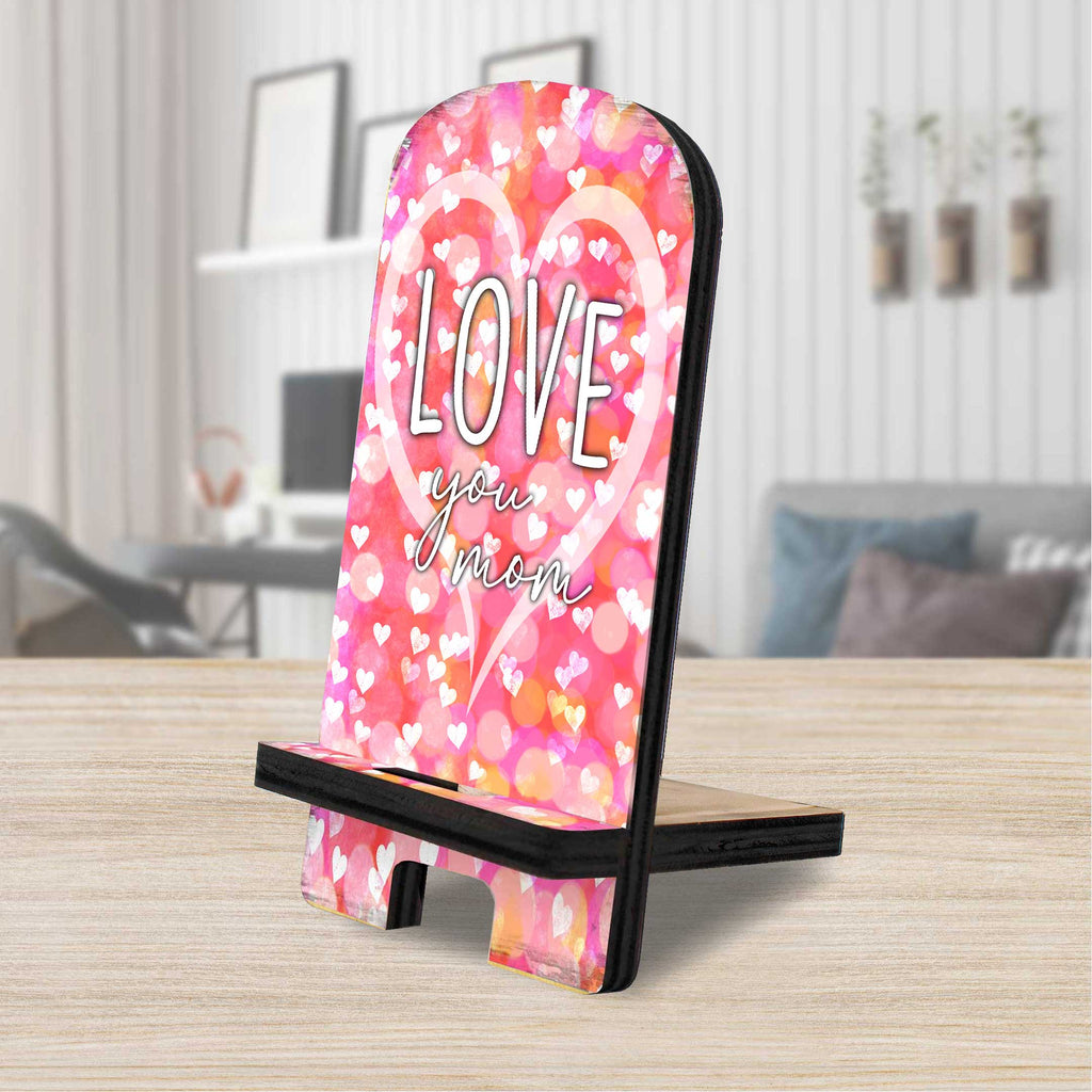 Love You Mom Cell Phone Stand Holiday Decor Wood Mobile Tablet Holder Charging Station Organizer - 892063-2