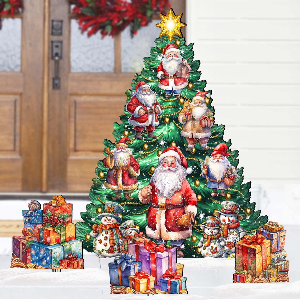 Santa Claus-Themed Christmas Tree Set Outdoor Indoor Décor Wooden Christmas Decoration by G. Debrekht Christmas Décor - 8191516F-G