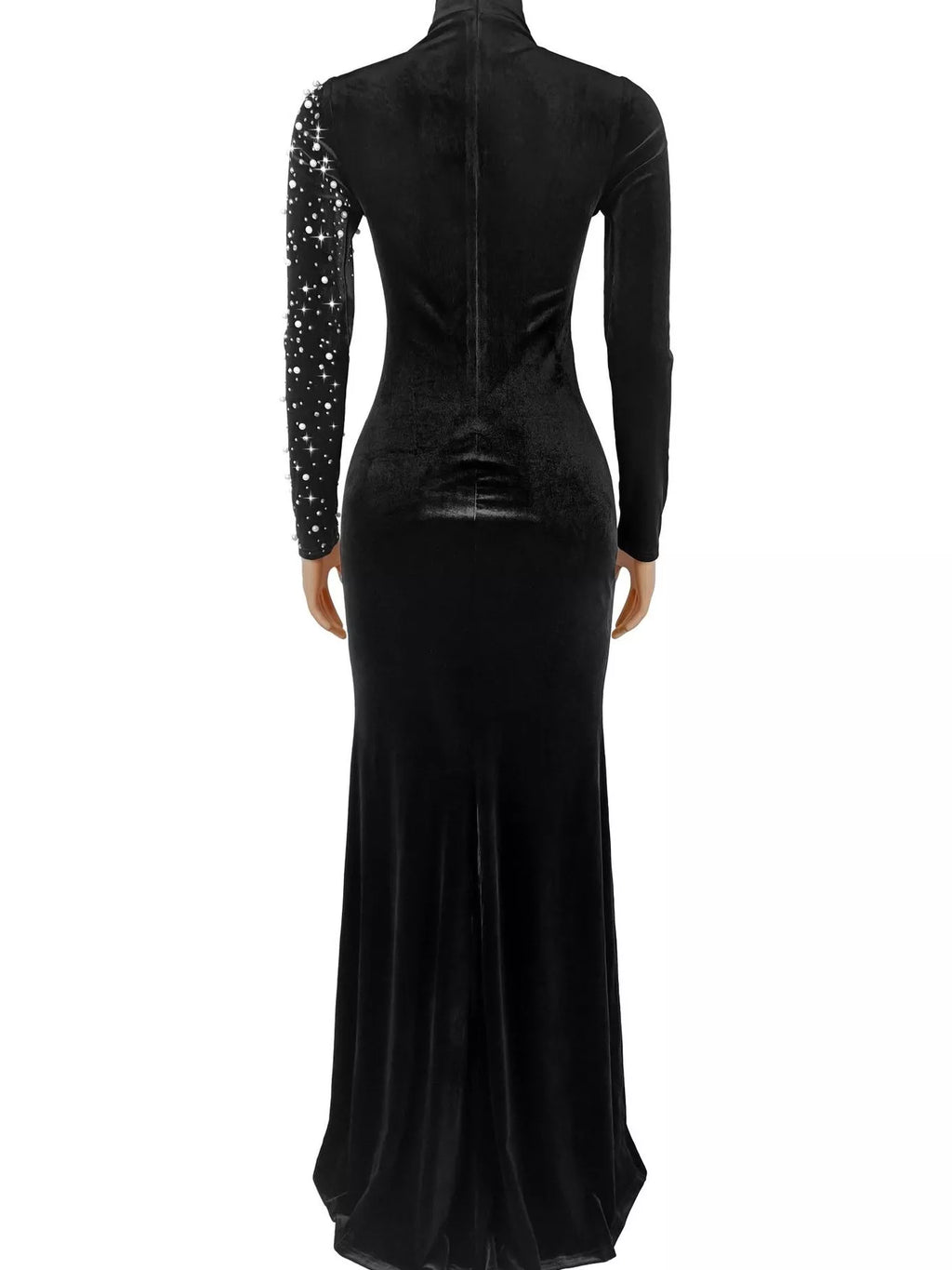 Rhinestone Embellished Velvet Mermaid Evening Maxi Dress