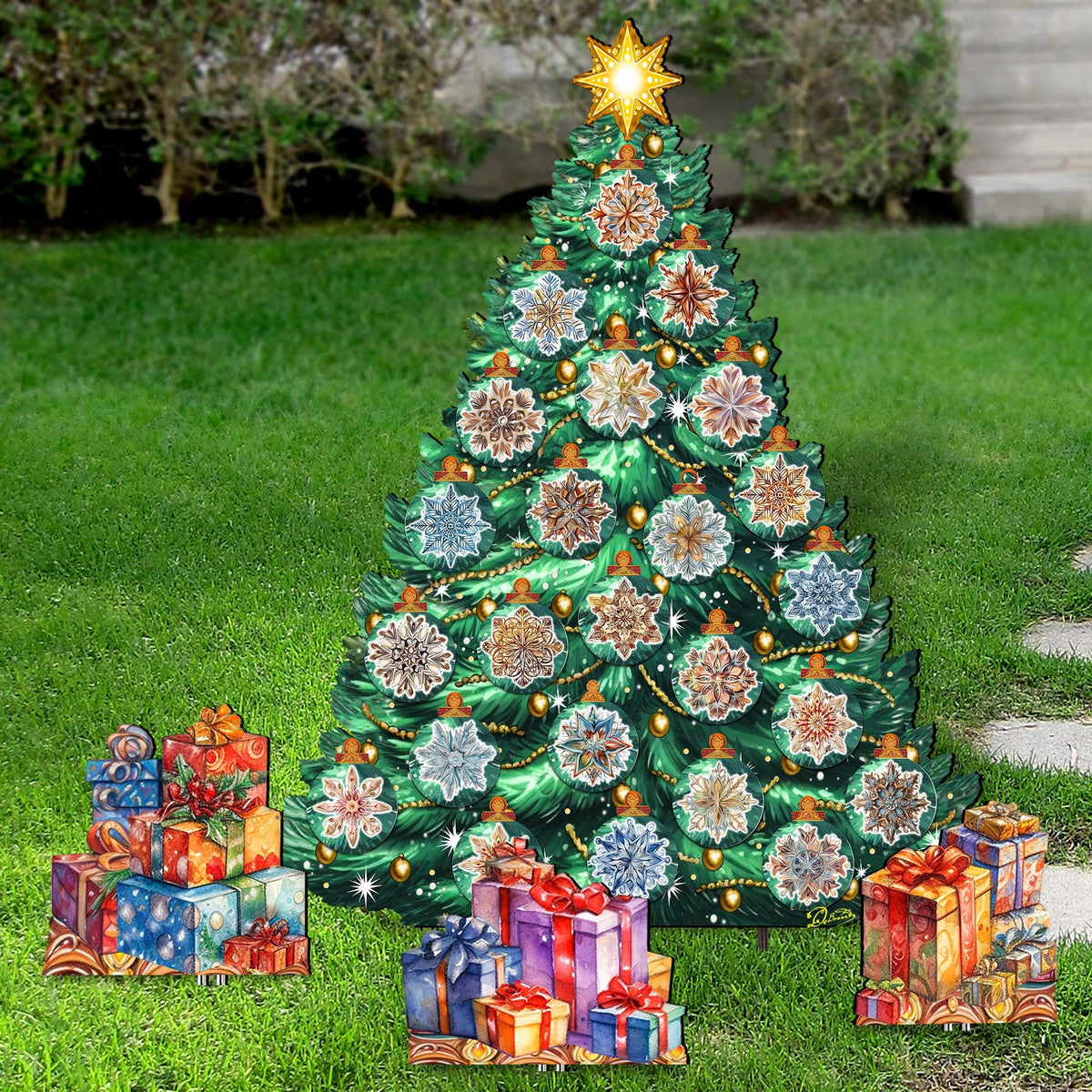 Snowflake-Themed Christmas Tree Outdoor Indoor Décor Wooden Christmas Decoration by G. Debrekht Christmas Décor - 8191504F-G