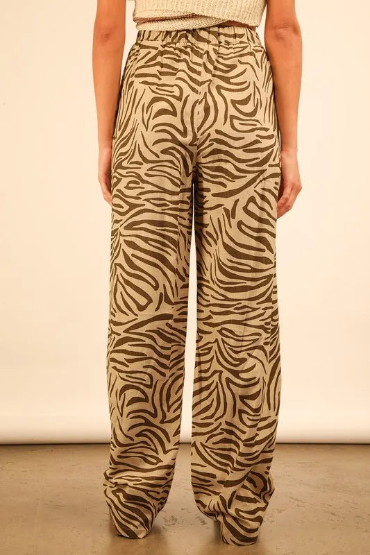 Animal Print Linen Wide Leg Pants